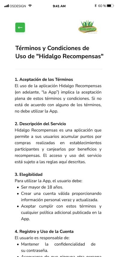 Términos y condiciones de uso de la app