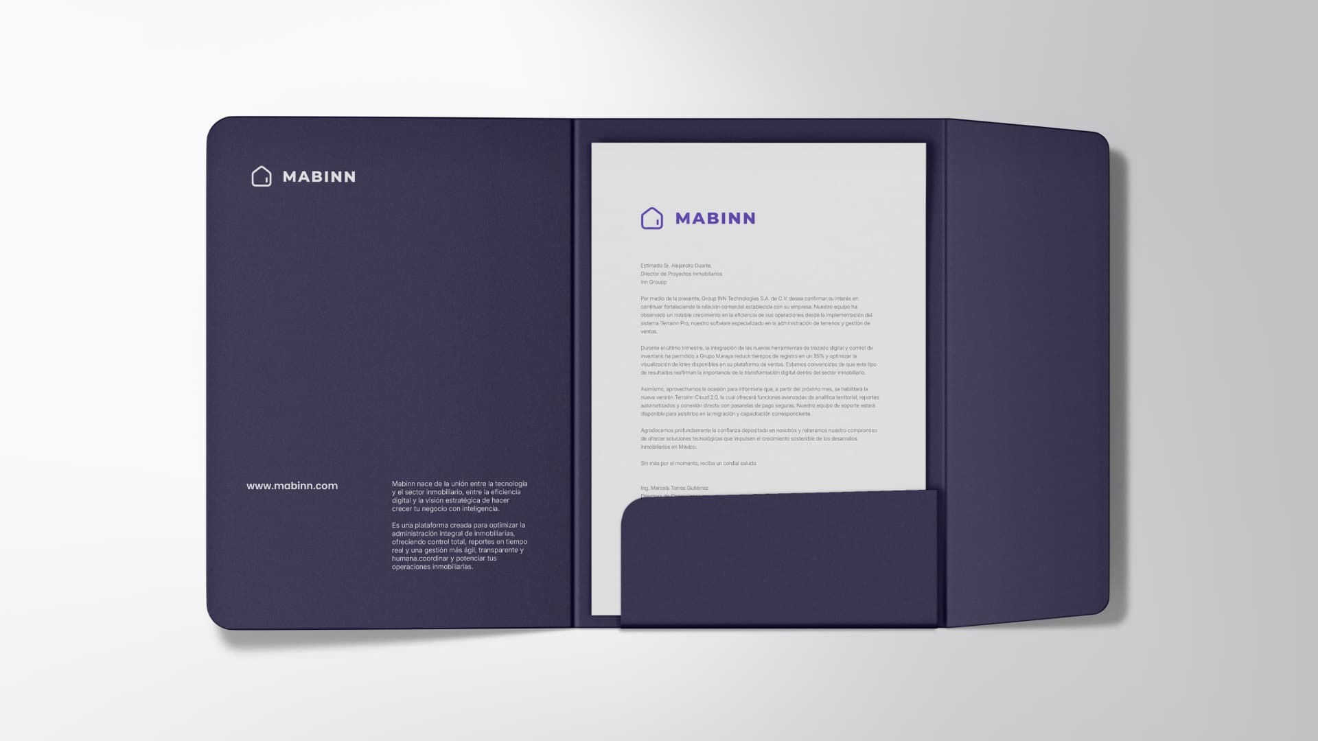 Carpeta corporativa y hoja membretada de Mabinn