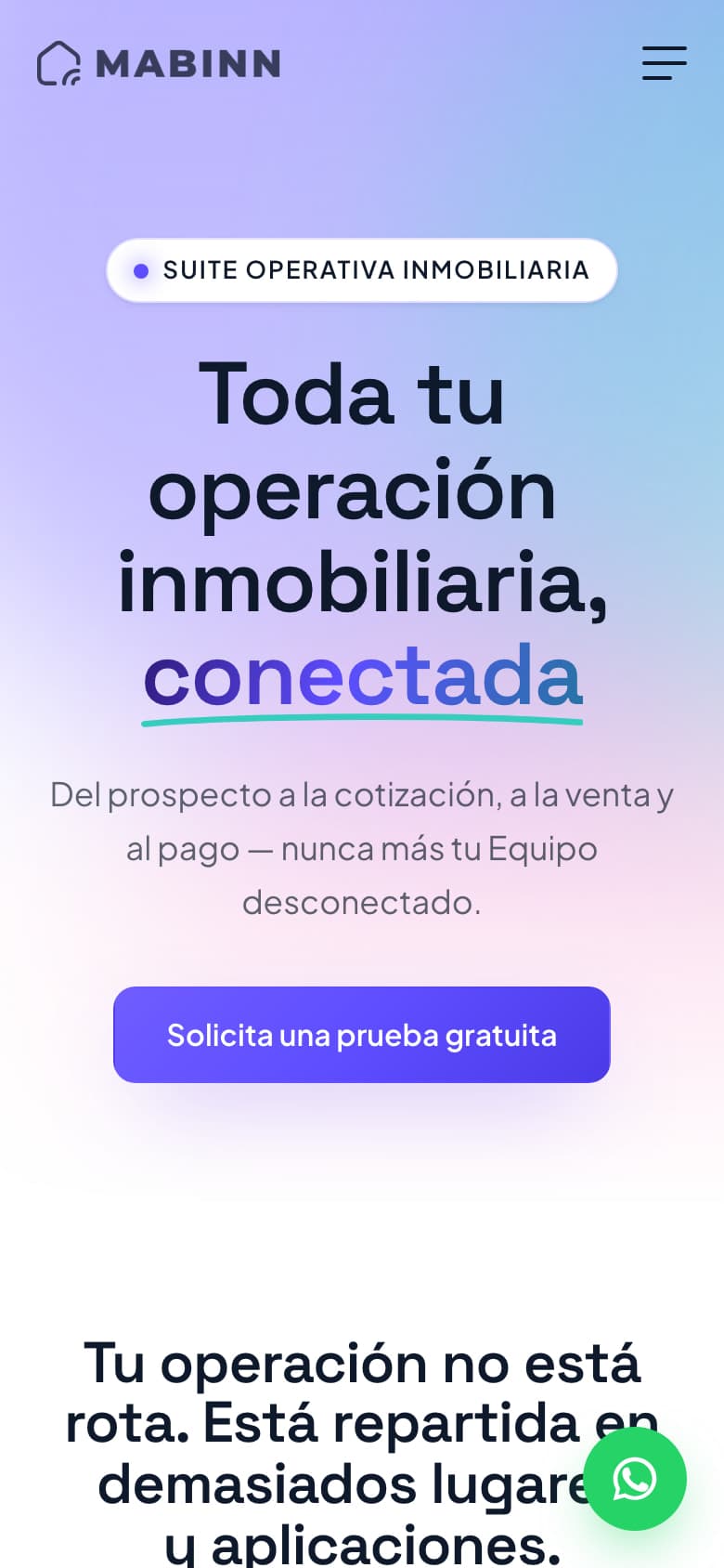 Página de inicio de mabinn.com en un teléfono