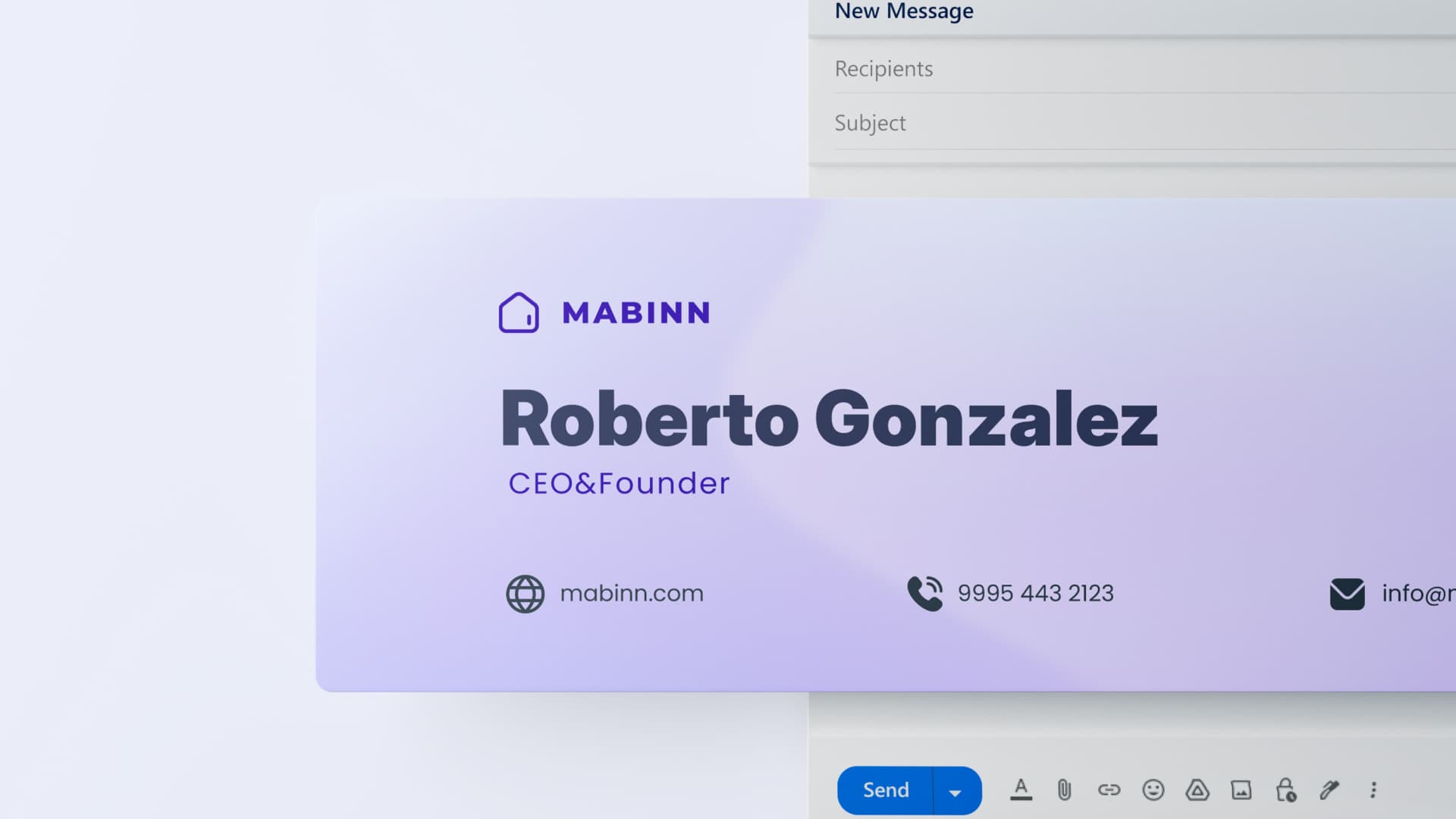 Firma de correo de Mabinn sobre una ventana de mensaje nuevo