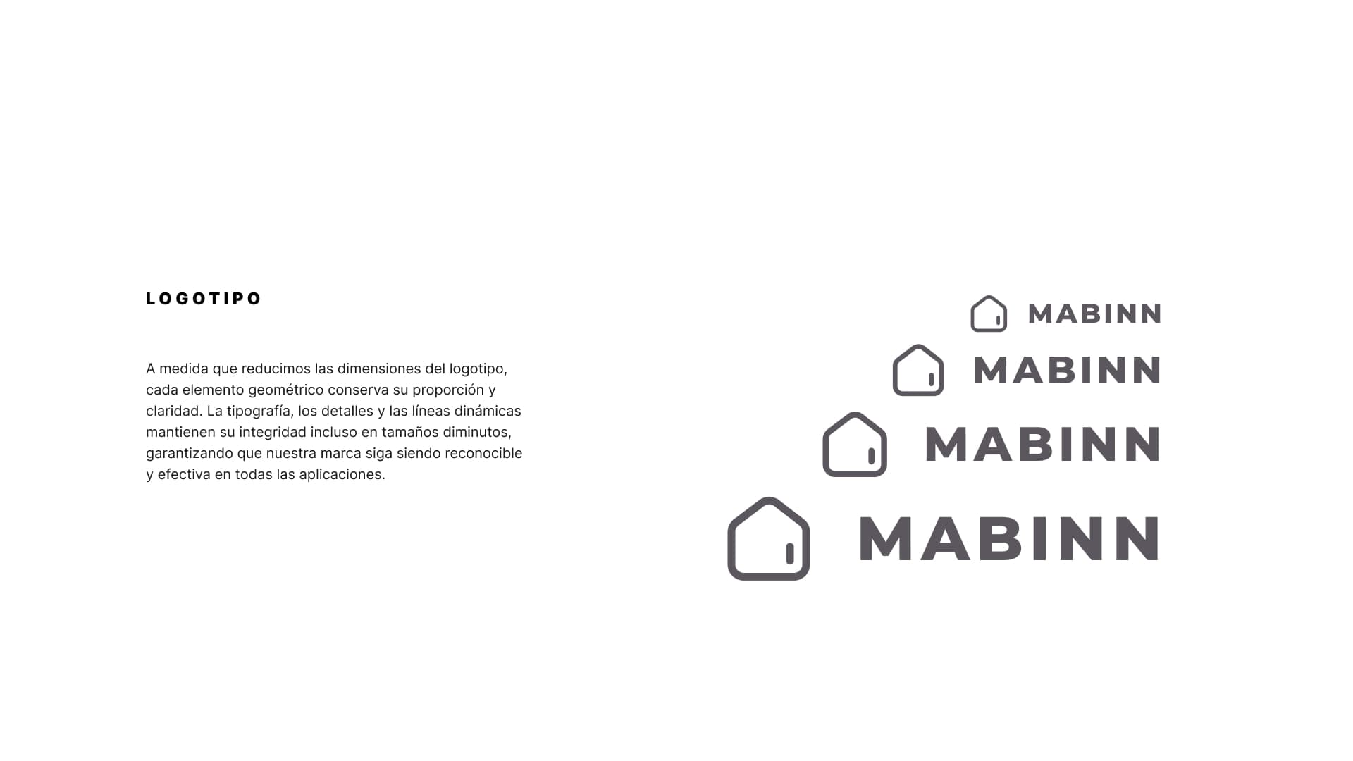 Escala del logotipo de Mabinn en distintos tamaños