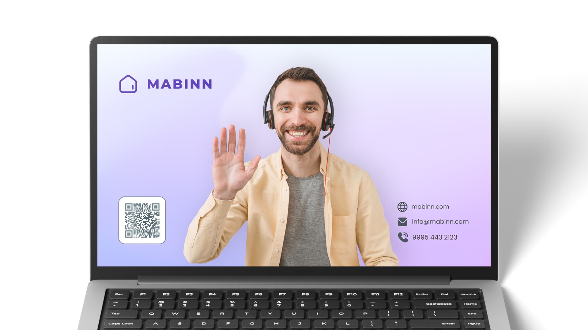 Fondo para videollamadas con la marca Mabinn en una laptop