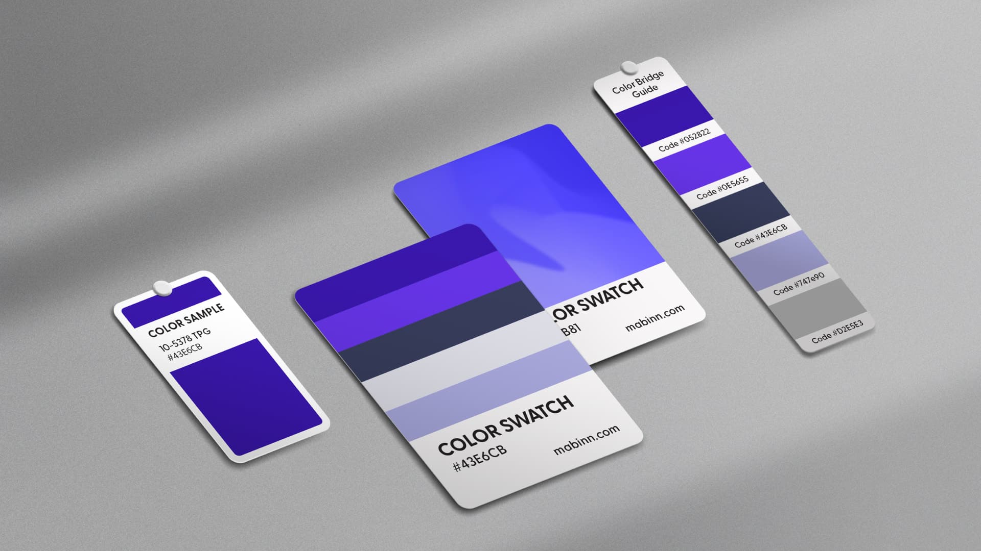 Muestrario de color de Mabinn en tarjetas