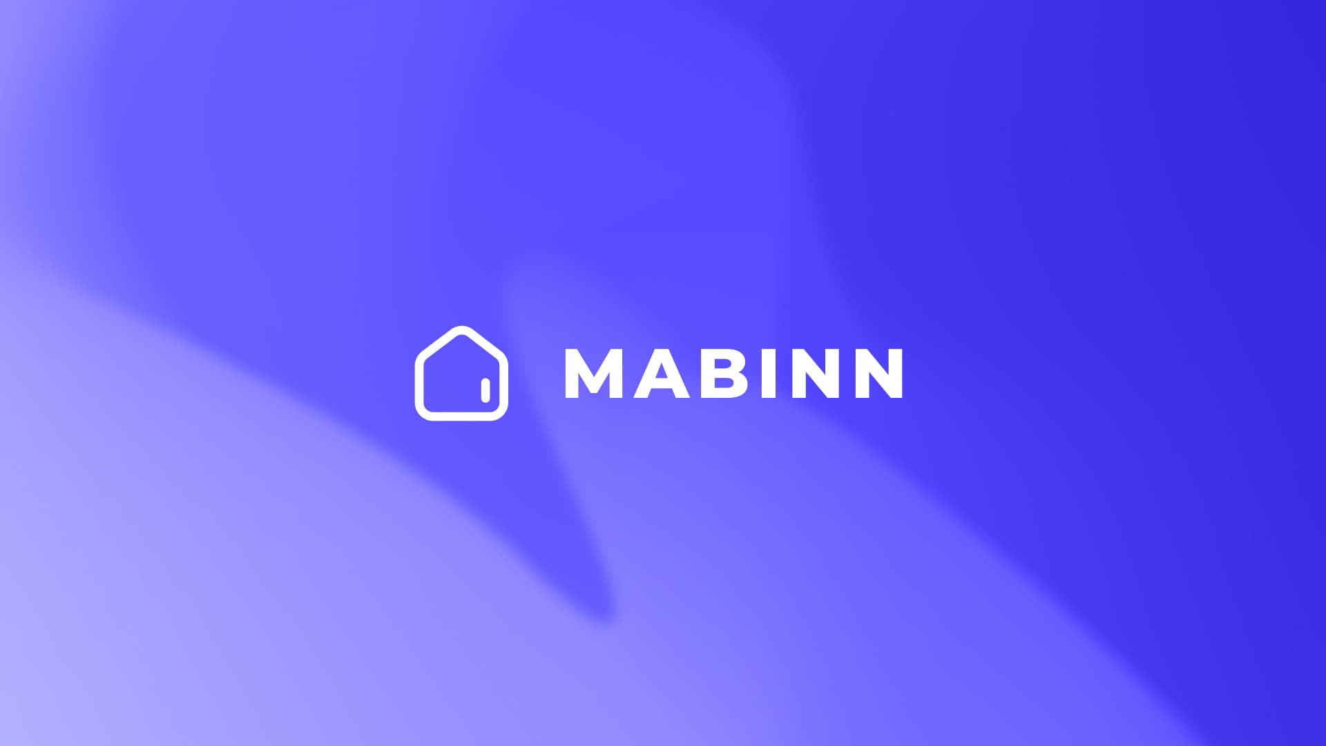 Logotipo de Mabinn en blanco sobre degradado azul violeta