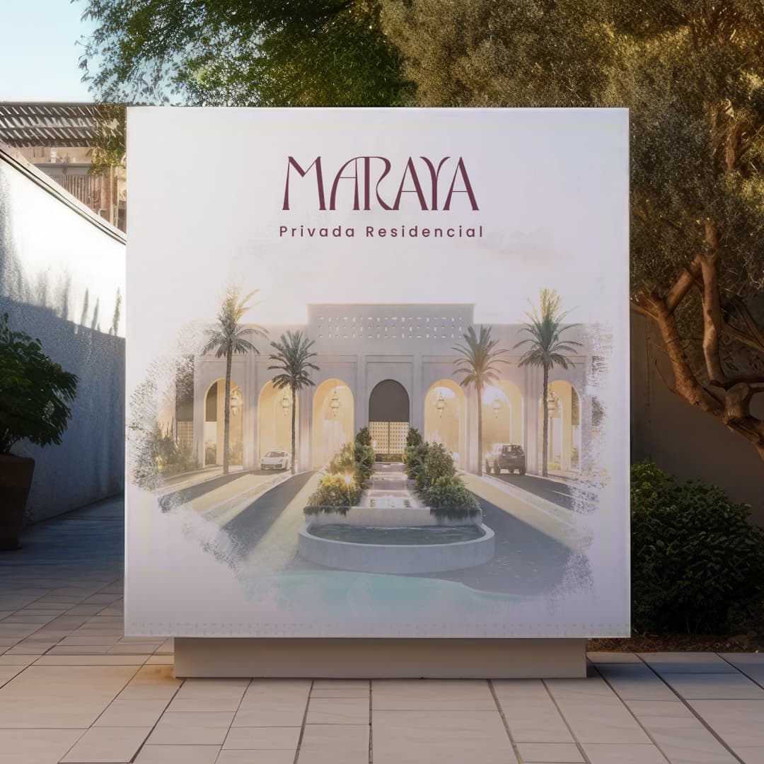 Maraya banner with an illustration of the community entrance