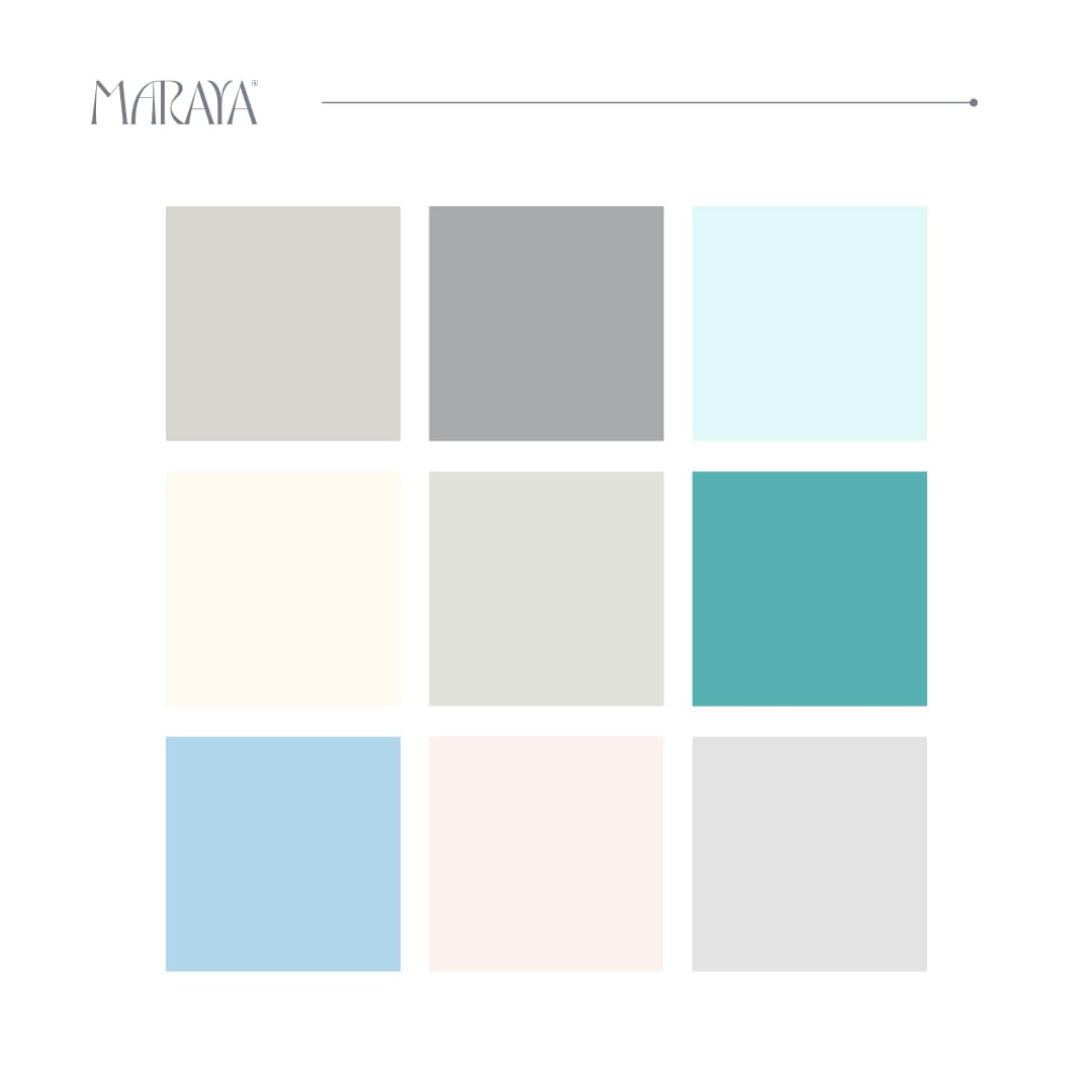 Maraya secondary palette in grays, turquoise and light blue