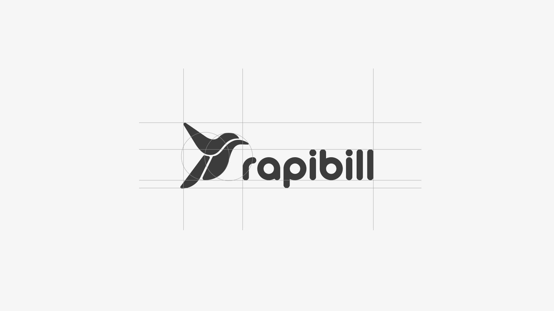 Geometric construction of the Rapibill logo on a grid