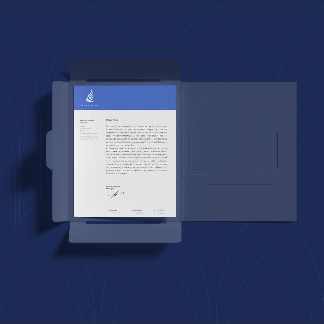 Velablanca presentation folder with letterhead