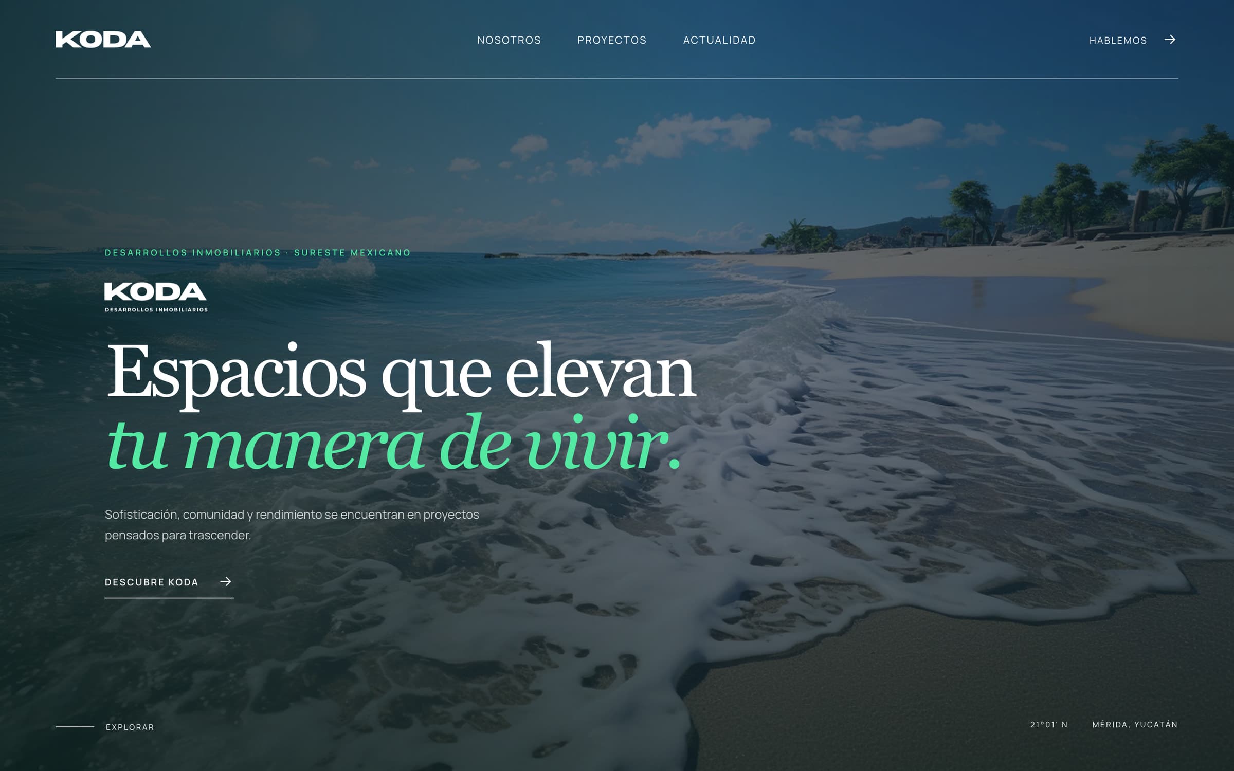 Página de inicio de kodadesarrollos.com en escritorio