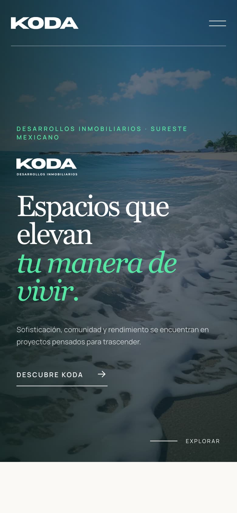 Página de inicio de kodadesarrollos.com en un teléfono